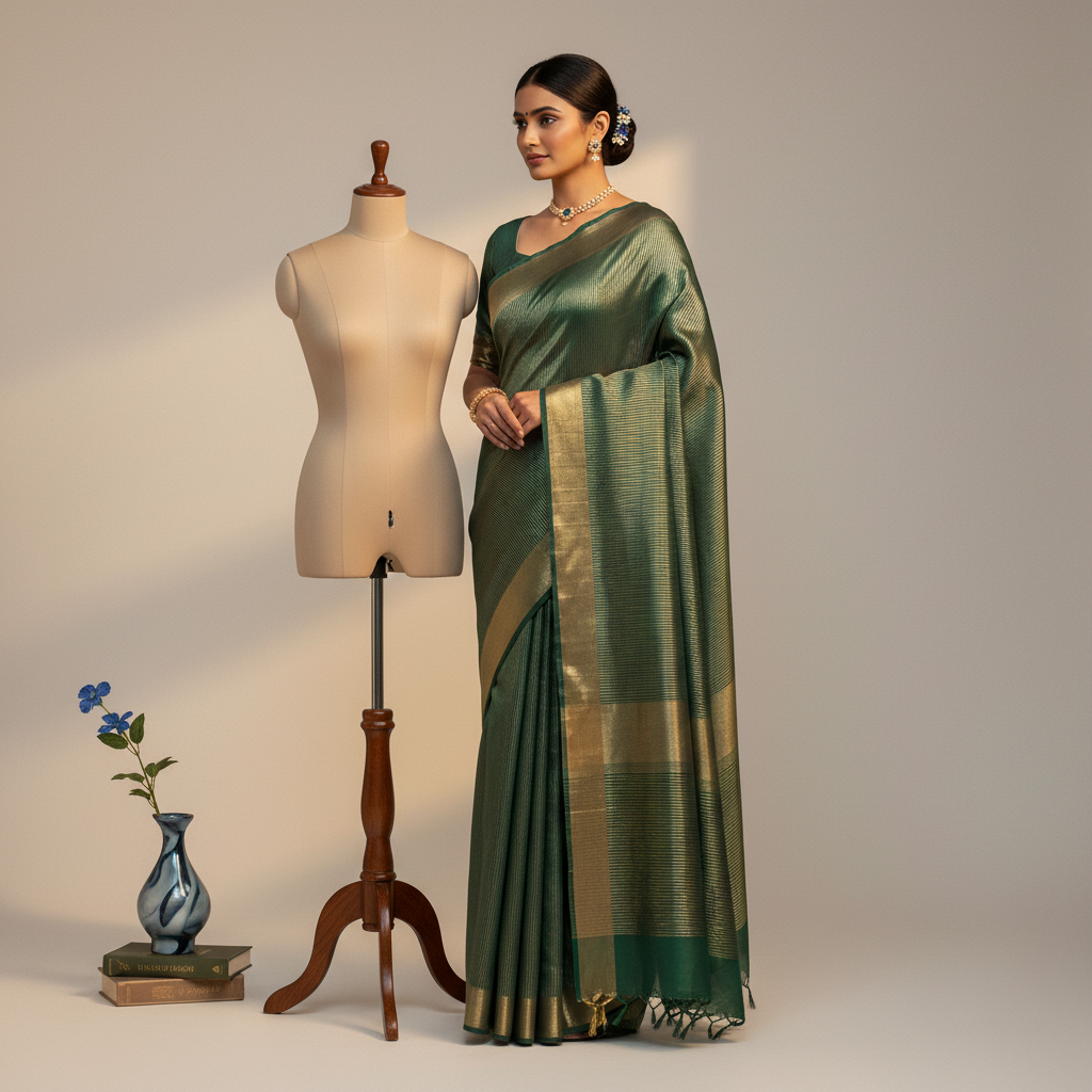 Banarasi Silk Saree Bottle Green