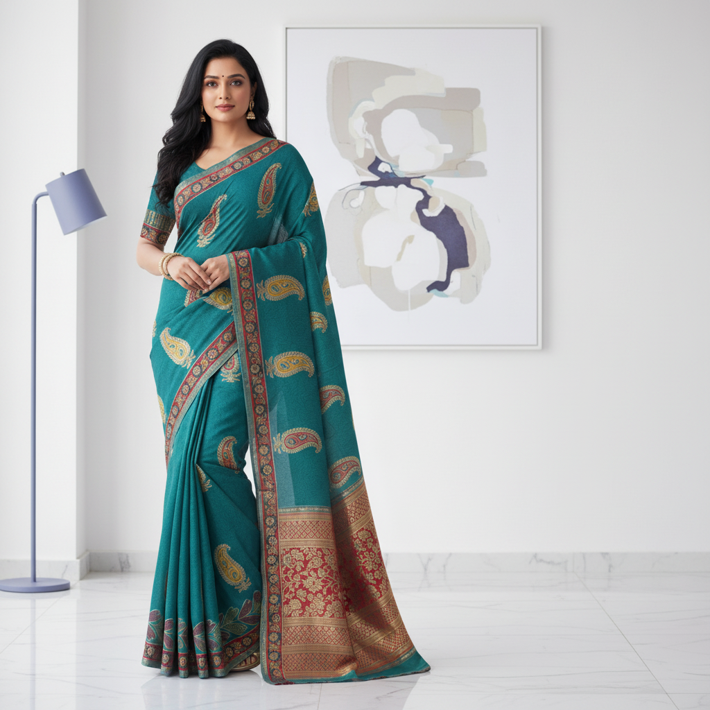 Georgette Printed Saree Green