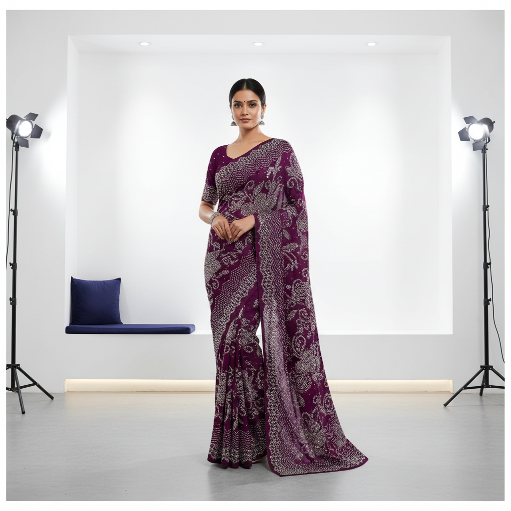 Purple Georgette Fabric Saree