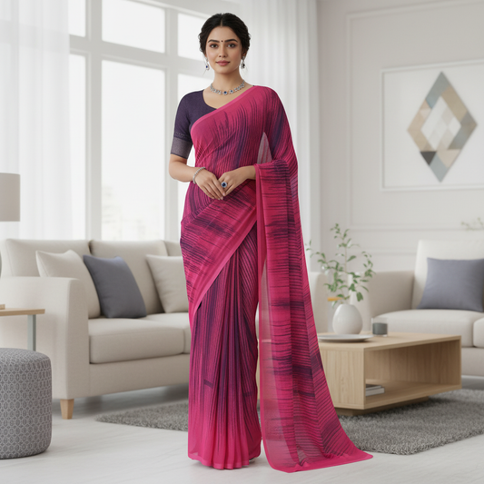 Dark Pink Georgette Printed Saree