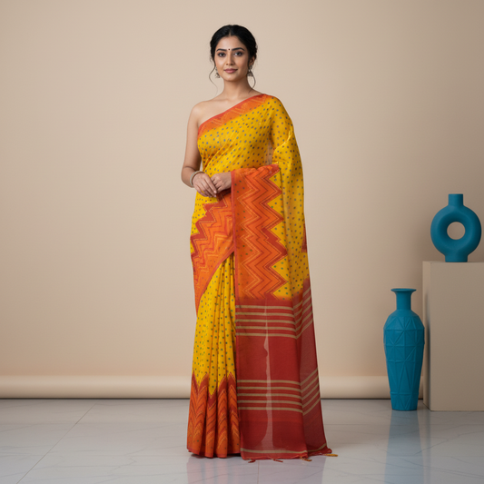 Fancy Georgette Printed Saree Yellow