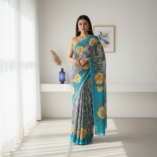 Fancy Georgette Printed Saree Sky Blue