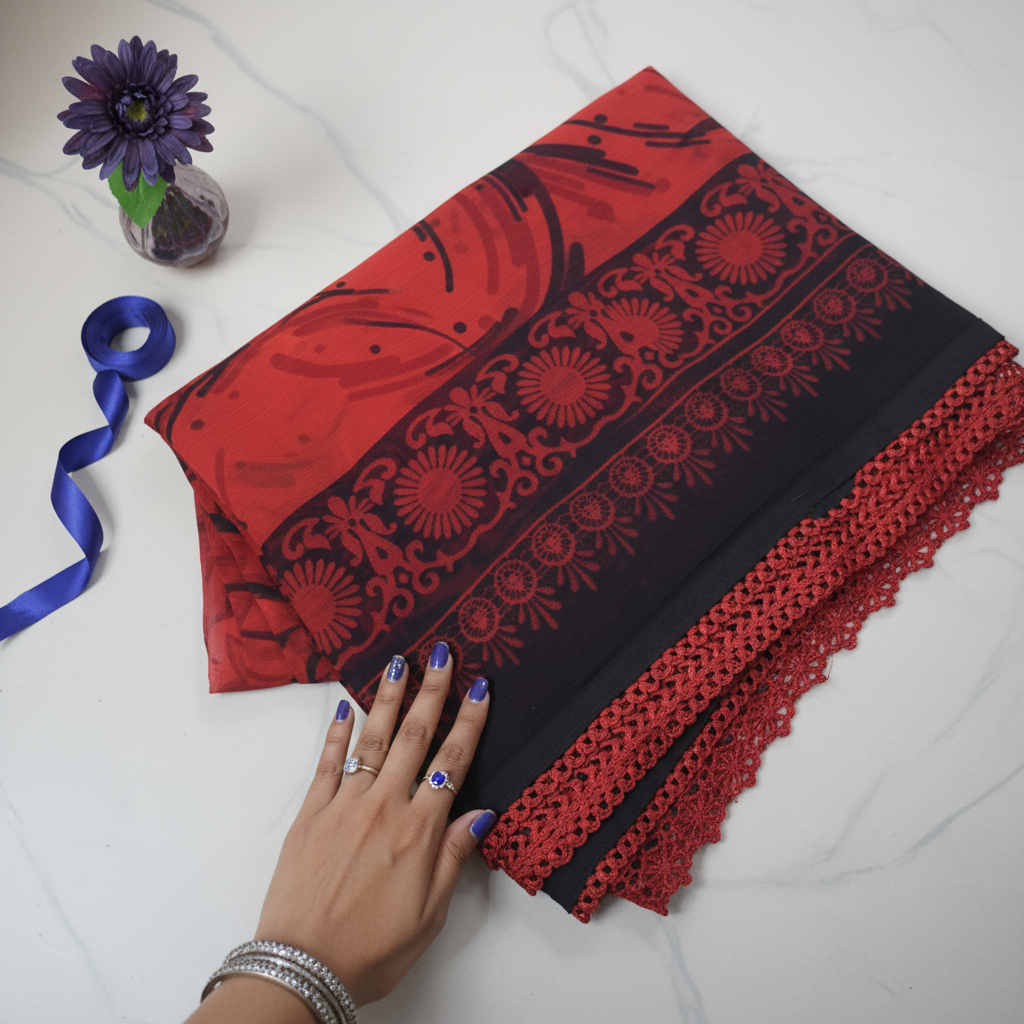 Fancy Georgette Printed Saree Red