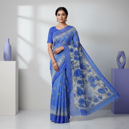 Fancy Georgette Printed Saree Blue