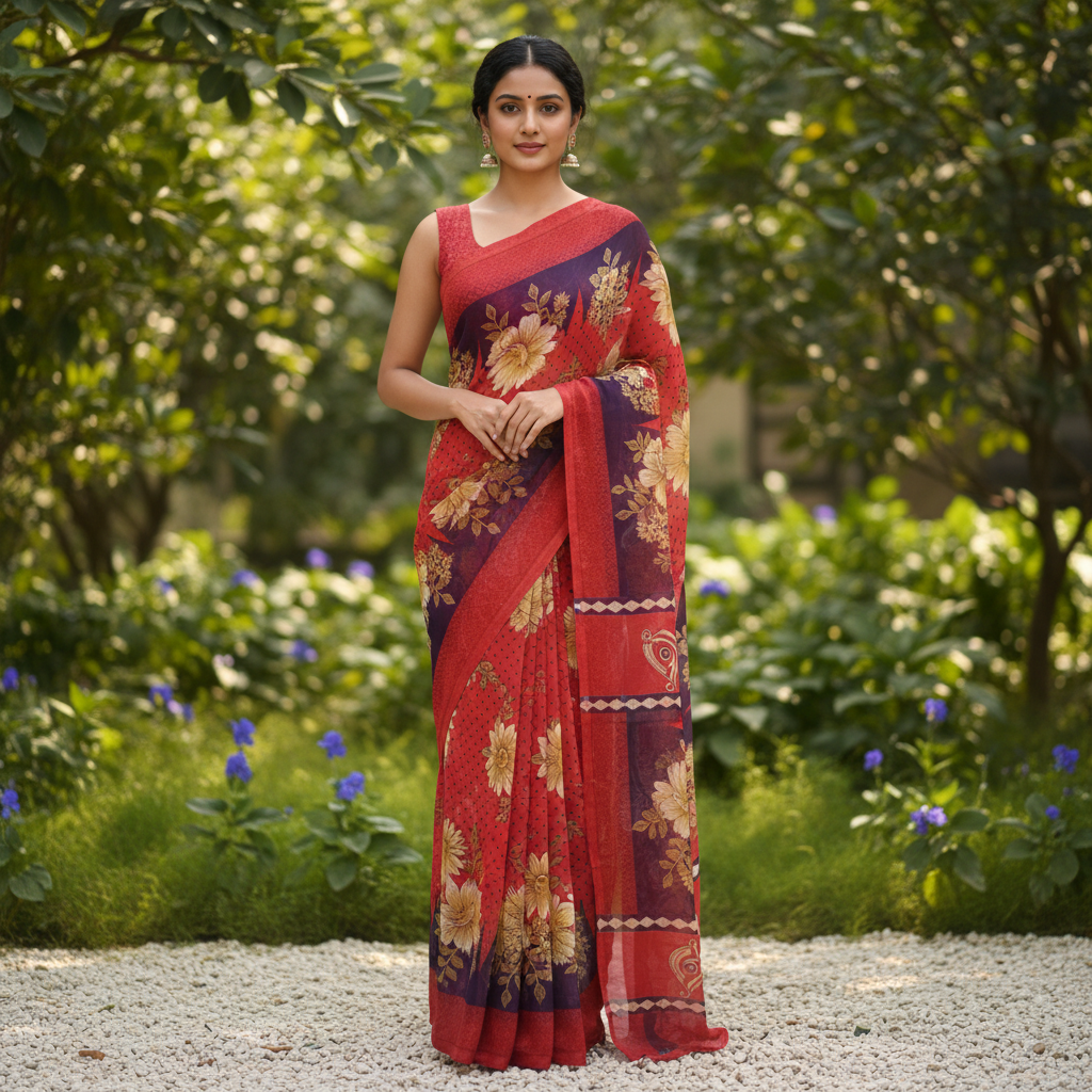 Fancy Georgette Floral Print Daily Wear Saree
