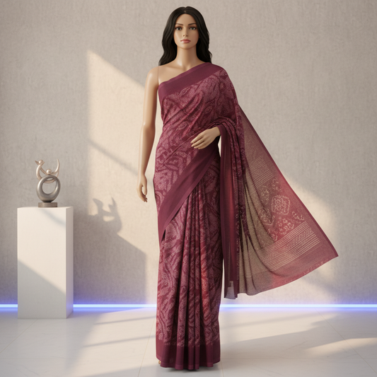 Maroon Bandhani Printed Georgette Saree