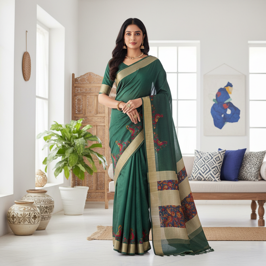 Green and Gold  Georgette Saree